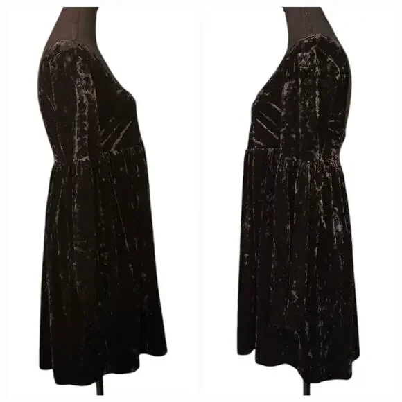 Free People Black Vevlet Solid Oh So Easy Babydoll Dress Size Small - Picture 3 of 6